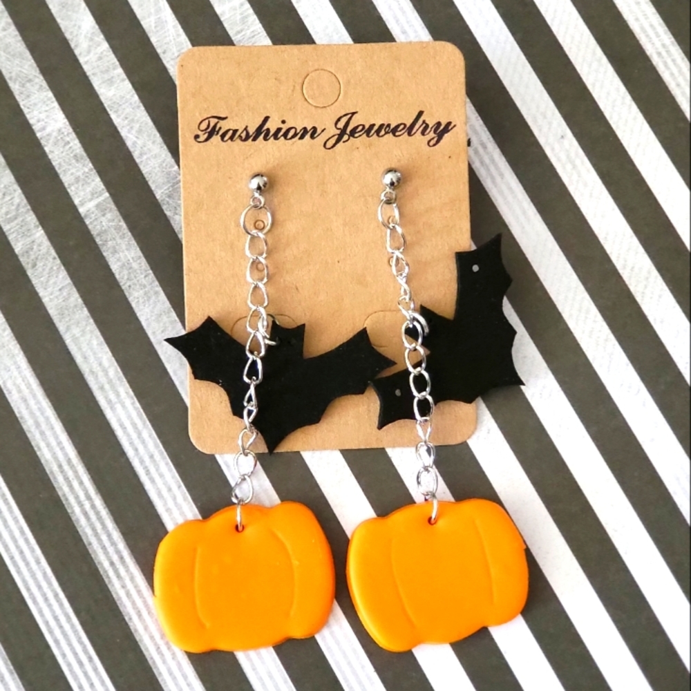 Pumpkin and Bat Earrings